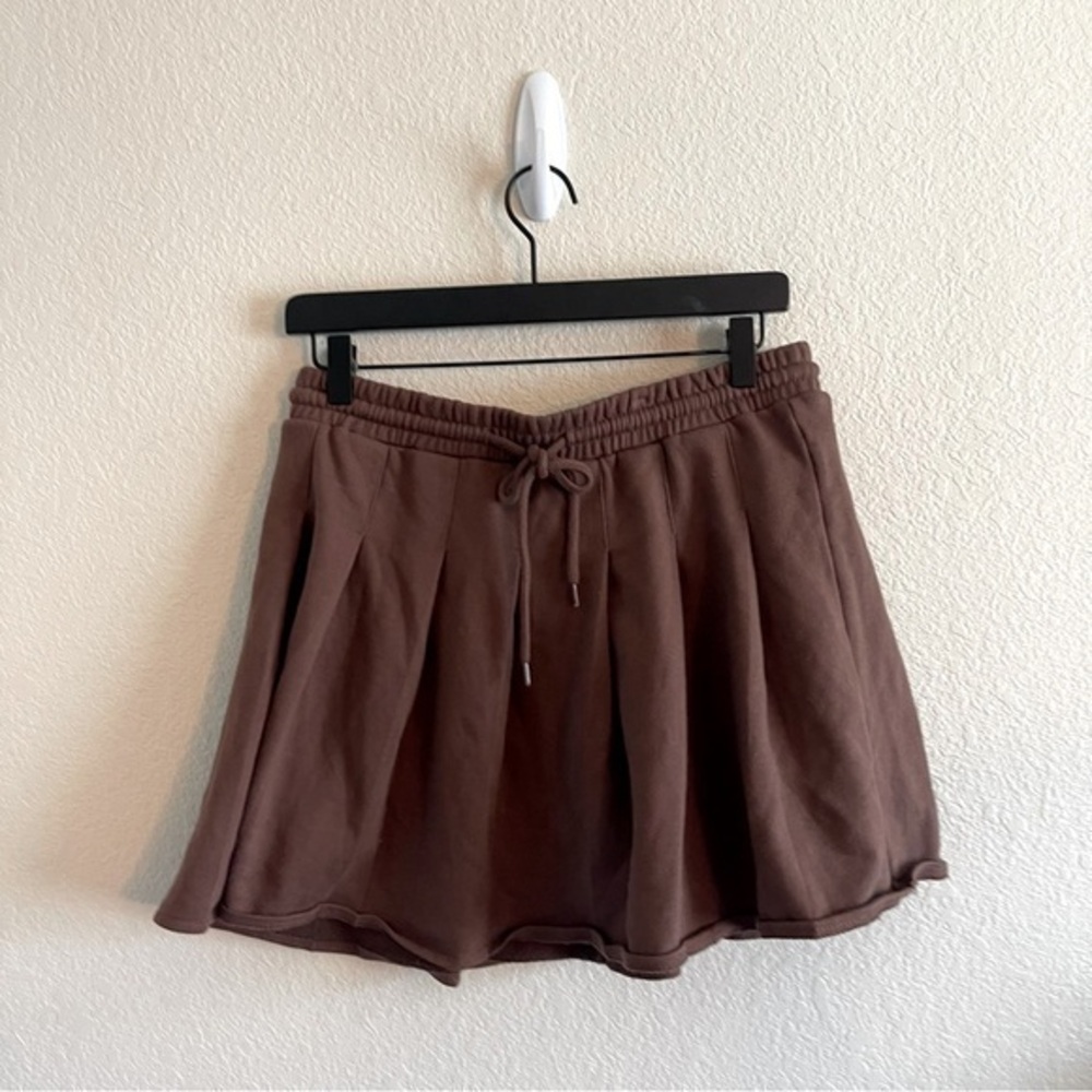 Forever 21 Brown Drawstring Sweatpant Pleated Skirt Mini Women's Size Large
